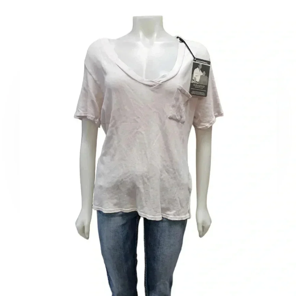 Good Hyouman Week End Pale Pink  Cotton V Neck T Shirt Size Medium - Picture 2 of 10